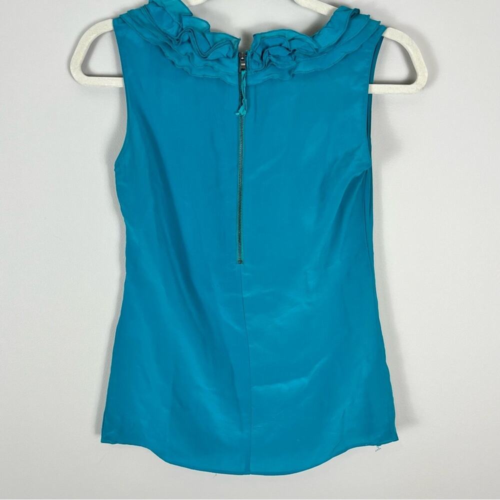 T. Tahari Blue Silk Tank Top Ruffles Office Siren Business Work Women's Size XS - Picture 5 of 8